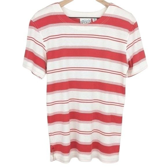 Jaclyn Sport Tops - Jaclyn Sport white vintage red striped shoulder padded short sleeve tee medium
